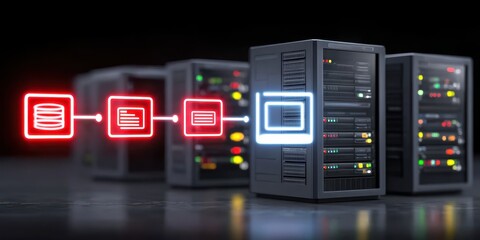 Naklejka premium Efficient monitoring of database and server routing is facilitated by the library ensuring rapid recovery and uninterrupted digital workflows