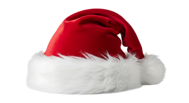 A festive santa claus hat with white fur trim against a black background for christmas cheer
