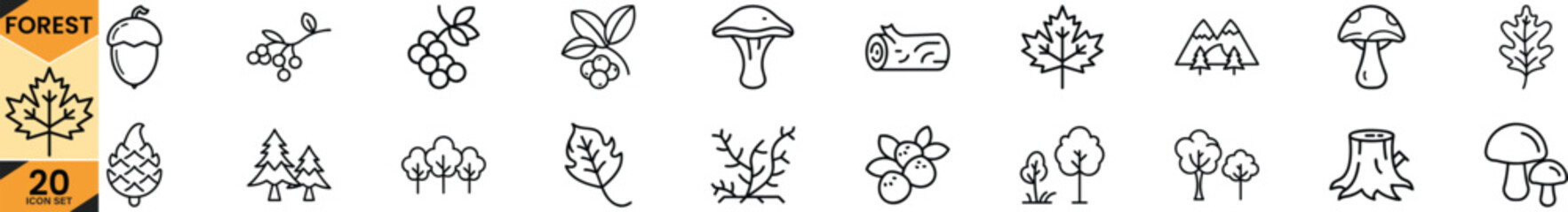 Forest nature elements line icon set for environment, wildlife, trees, and outdoor related design projects Vector ©  Pixel iconsBox