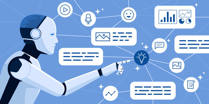 AI robot generating content and creating new ideas