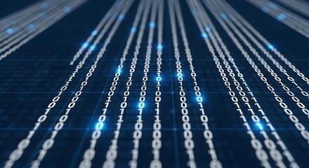 Abstract digital binary code streams flowing into the future