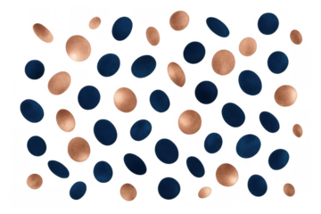 Floating blue and metallic copper dots forming a textured, abstract background design with a transparent alpha channel