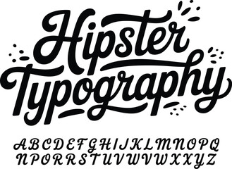 Hand drawn hipster typography lettering with alphabet on white background
