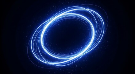 Abstract blue light trails forming an oval shape against black background