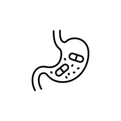 Medical pills inside human stomach, digestive system concept