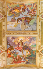 Obraz premium Cremona - The Resurrection of Jesus and prophet Jonah fresco in the center of the vault in Chiesa di San Sigismondo by Giulio Campi (1564 - 1567).