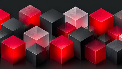 Series of red and black cubes arranged in a pattern. The cubes are made of glass