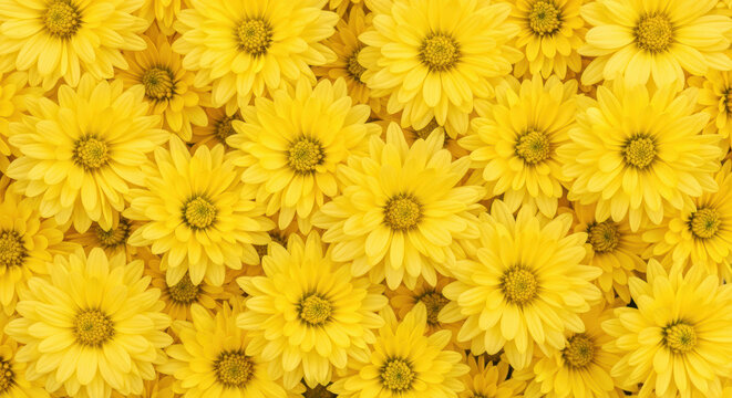 Vibrant yellow daisy blossoms forming a bright floral background with overlapping petals in full bloom - Powered by Adobe