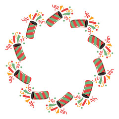Obraz premium Festive round frame with colorful firecrackers. Hand-drawn. Useful for banners, cards, and packaging.