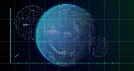 Obraz premium Displaying Earth-like globe rotating within virtual HUD, with Cartesian axes and wireframe spheres