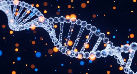Abstract glowing dna helix with bokeh lights on dark background