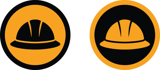 Two circular safety hard hat icons representing construction and personal protective equipment