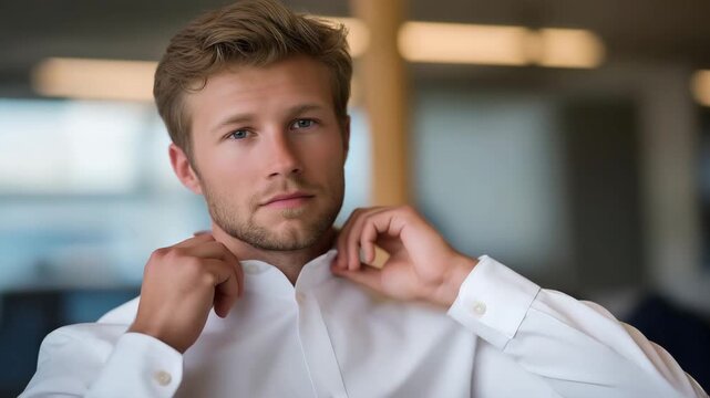 Researcher testing fabric-integrated biosensor shirt in clinical environment, emotion of innovation visible, representing smart textiles, medical sensor technology, and digital health applications.