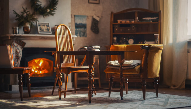 Cozy living room scene with warm fireplace and inviting furniture perfect for home decor inspiration and lifestyle content creation during the holidays