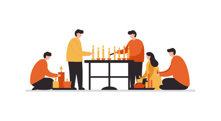 Fototapeta premium People Lighting Candles Together with Care