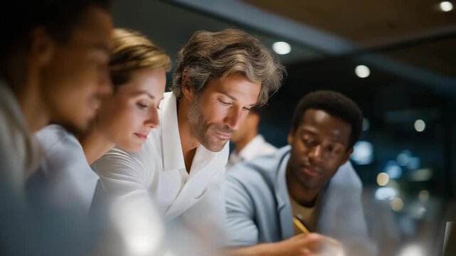 Team collaborating around a table with floating 3D journey maps of customer experience, symbolizing cross-platform marketing insight, data-driven decision-making, and futuristic campaign design.