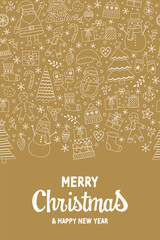 Cute Christmas greeting card with hand drawn ornaments. Vector illustration