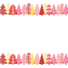 Abstract background with colourful hand drawn Christmas trees. Vector illustration