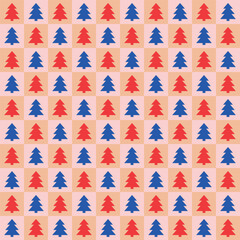 Christmas seamless pattern with cute cartoon tree decorations. Wallpaper design. Vector illustration