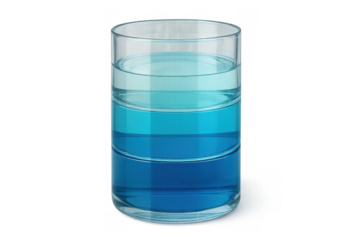 Glass liquid layers creating a blue scientific density gradient with various shades and transparent background