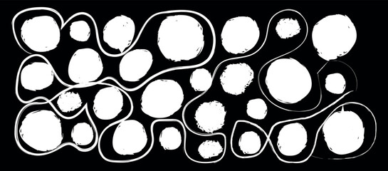 Seamless Hand-Drawn Pattern Featuring Bold Brush Circles, Arrows, Swirls, Asterisks, and Trendy Geometric Line Shapes in an Abstract Modern Ornament Style in Black Canvas