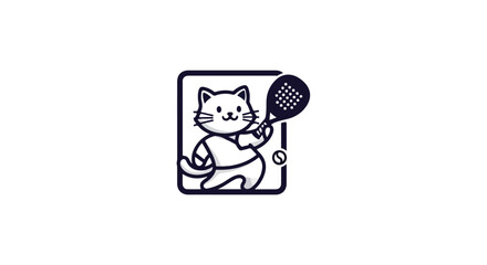 Playful Cat Holding Tennis Racket Icon for Sports and Leisure