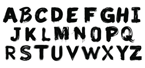 Hand drawn alphabet with brush strokes in black and white for creative design
