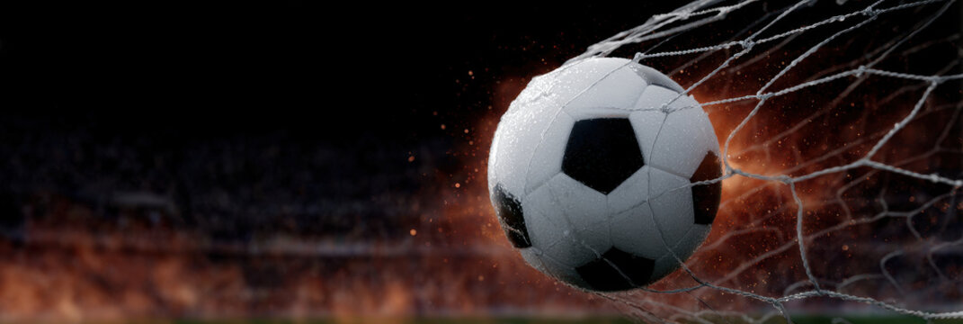 Soccer ball goal net stadium action fire soccer ball net goal sport match game score striker - Powered by Adobe