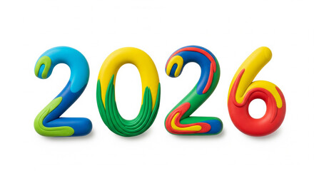 Exciting colorful 2026 text date crafted with clay for eye-catching design projects