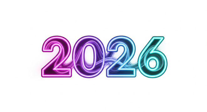 Vibrant, glowing 2026 numbers for future events and new year celebrations