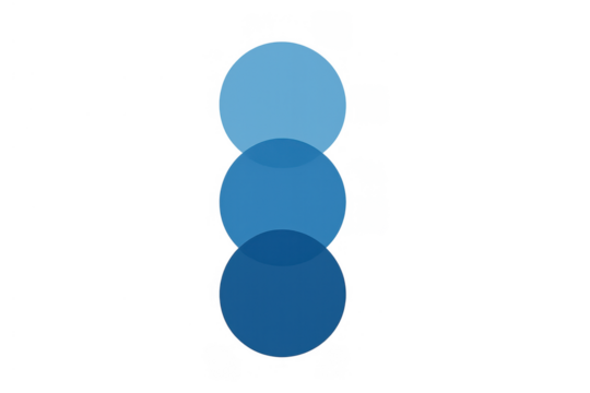 Blue transparent overlapping circles creating an abstract graphic design element with gradient effect on blank alpha channel