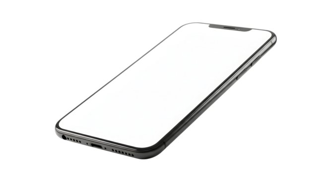 Modern smartphone with blank screen isolated on transparent background