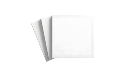 Stack of blank white square cards isolated on transparent background