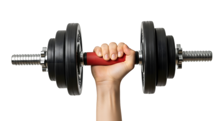 Hand holding a dumbbell isolated on transparent background