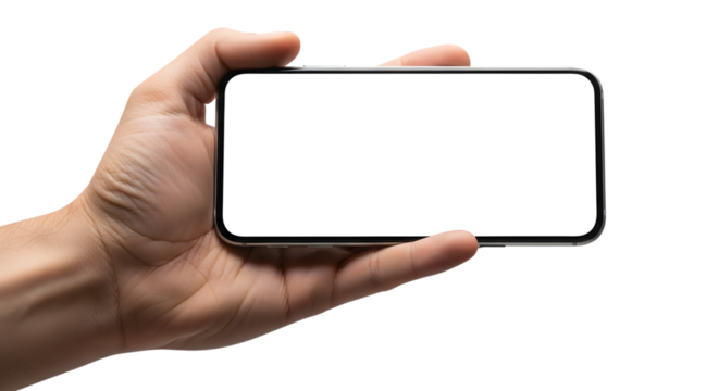 Hand holding a smartphone isolated on transparent background