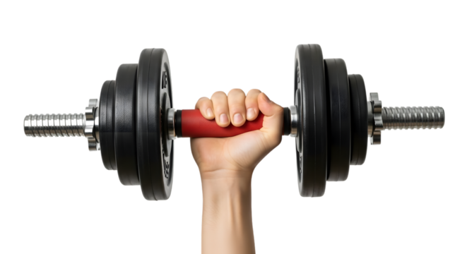 Hand holding a dumbbell isolated on transparent background - Powered by Adobe