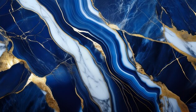 abstract dark blue marble texture with white and gold veins