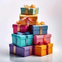 Obraz premium An isolated image of a stack of vibrant gift boxes on a white background