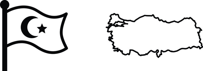 Turkey flag and country outline icon illustration showcasing national pride and geographic borders a vector graphic ideal for design projects and educational materials highlighting the nation