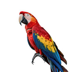 Naklejka premium Scarlet macaw parrot on isolated white background, vibrant colors, side profile isolated on transparent background