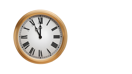 Closeup of a vintage pocket watch with roman numerals on a transparent background