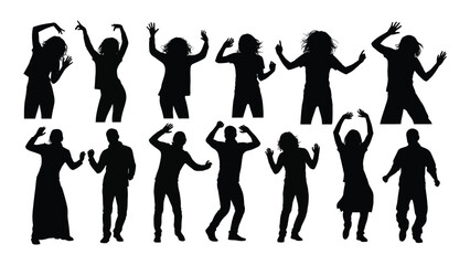 Diverse group of dancing people silhouettes isolated on white background, Vector