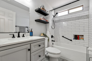 Elegant Modern Bathroom with Stylish Fixtures and Design