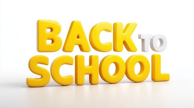 Back to school text in glossy yellow and white 3d letters, symbolizing the start year new a academic