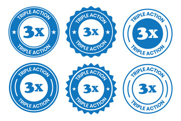 Obraz premium Triple Action - vector label for packaging label design. Triple Action sign, logo, badge, icon, sticker, label, emblem, stamp, symbol, black, line, flat vector, isolated illustration.
