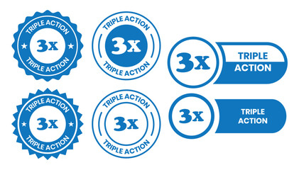 Triple Action - vector label for packaging label design. Triple Action sign, logo, badge, icon, sticker, label, emblem, stamp, symbol, black, line, flat vector, isolated illustration.