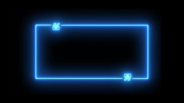 Neon square quote box icon animation isolated on black background