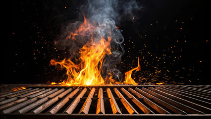 Fiery BBQ Grill Flames &ndash; Hot Grill Fire, Sparks & Smoke for Cooking and Barbecue Backgrounds