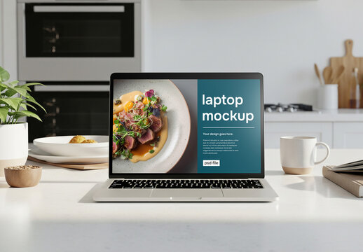 Laptop Mockup in country style Kitchen &ndash; Ideal for Restaurant Websites & Food Blogs