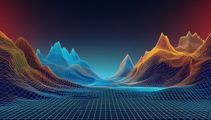 abstract wireframe landscape with mountains and valleys